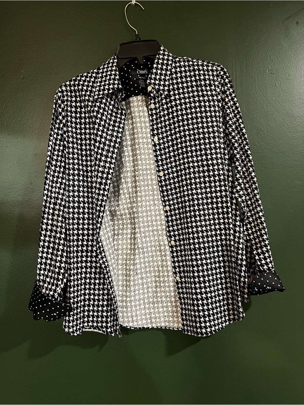 Chaps Black & White Houndstooth Button-Up Shirt Jacket